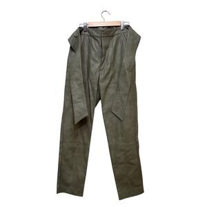 Jonathan Simkhai Olive Green Vegan Leather Fold-Over Waist Tie Pants Size 4